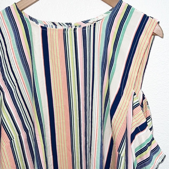 Melloday Striped Cold Shoulder Wide Sleeve Lightweight Top - Picture 3 of 9